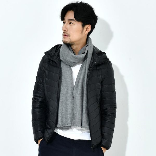 

2018 men hooded ultra light white duck down jacket warm jacket line portable package men pack jacket(size:s~3xl, Black