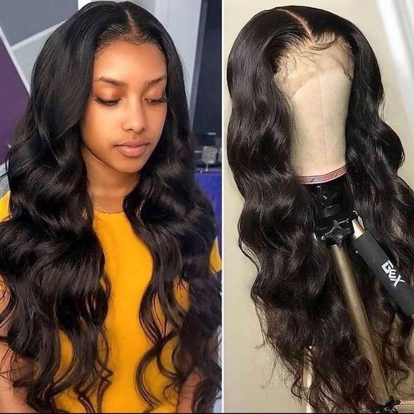 

lace wigs ali bff 13x4 front human hair pre plucked remy wig brazilian body wave frontal for black women, Black;brown