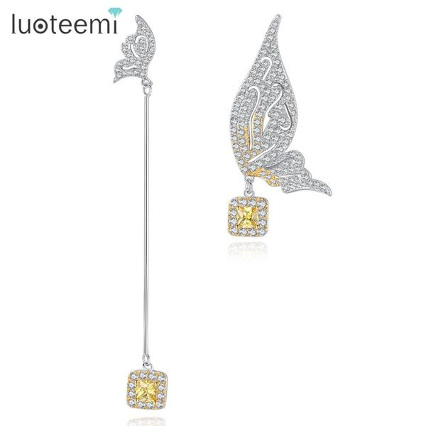 

luoteemi favorable fashion popular butterfly long line clear copper drop earrings cz for women girl in wedding aniversary, Silver