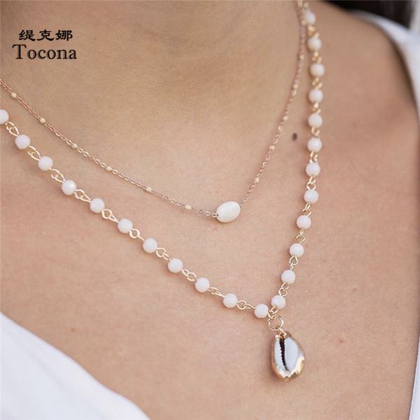 

tocona bohemian summer shell pendant necklace for women handmade white bead chain chockers wedding jewelry wholesale 8209, Silver