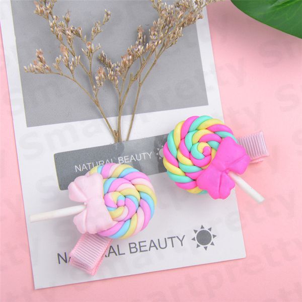 

girls barrettes hairclip polymer clay rainbow lollipop bobby pin princess rainbow hairpins kid candy color cloud hair accessories dhl e31201, Slivery;white