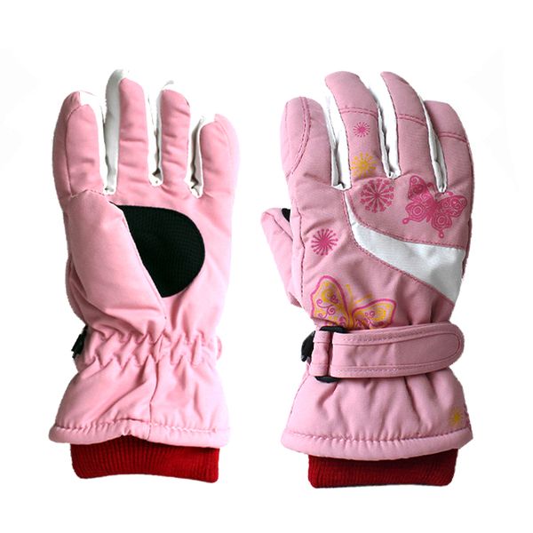 

children boys girls snowmobile winter warm ski gloves sports waterproof windproof snow mitten adjustable ski strap skiing gloves