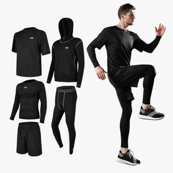 

compression sport suits men sport sports quick drying running clothing sets joggers training gym fitness workout set, Black;blue