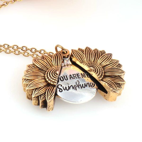 

you are my sunshine open locket sunflower pendant necklace double sided two sides higher quality custom for women ing, Golden;silver