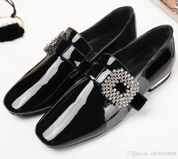 

высокое качество нового сексуального лакированной кожи женская обувь, патент горный хрусталь кожа женские плоские ботинки, балетные партии с, Black