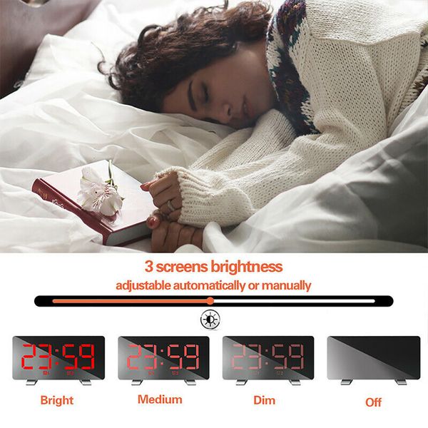 

rectangle with light alarm clock digital deskmusic therapy fm radios bedroom wake up decoration time memory led display home