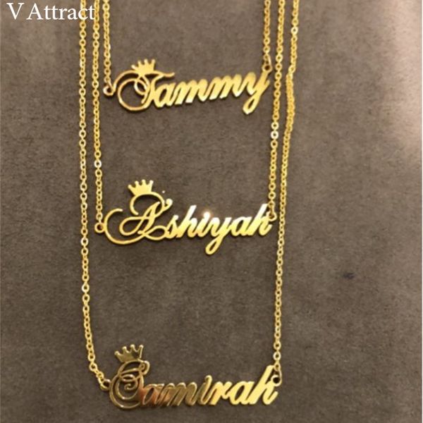 

christmas gift custom crown name necklace personalized jewelry silver rose gold stainless steel chain nameplate choker necklaces