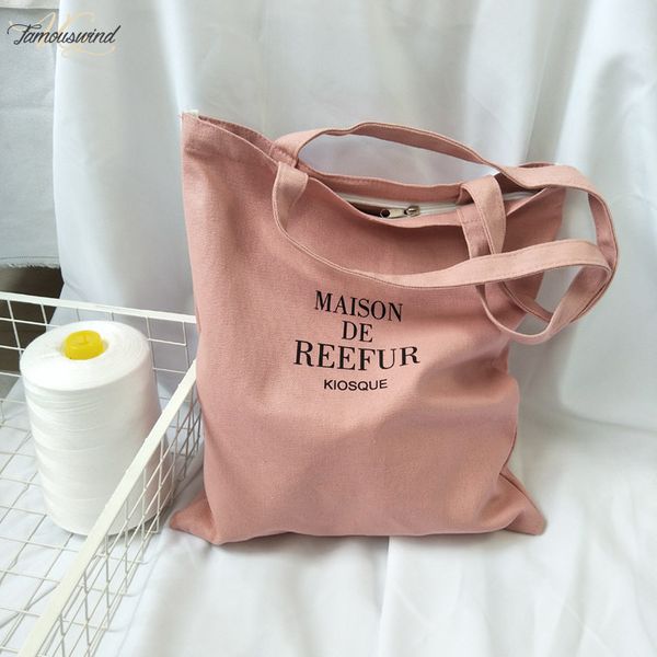 

fashion women simlple style pink letter canvas handbags 2020 new female students school bags casual zipper soft shoulder bags