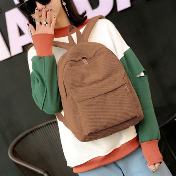 

new style soft fabric backpack female corduroy design school backpack for teenage girls striped women velvet screen