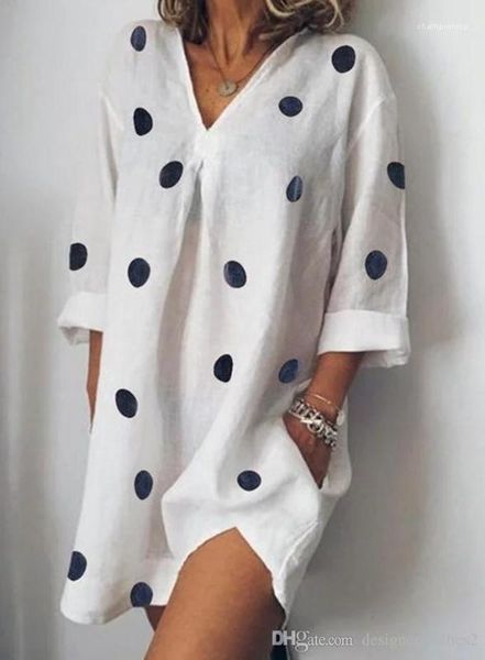 

v-neck dresses casual polka dot loose split dress fashion female apparel 5xl womens summer, Black;gray