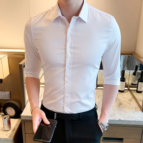 

men's long sleeve shirts thin blended cotton solid color casual shirt slim brand fashion business formal shirt male, White;black