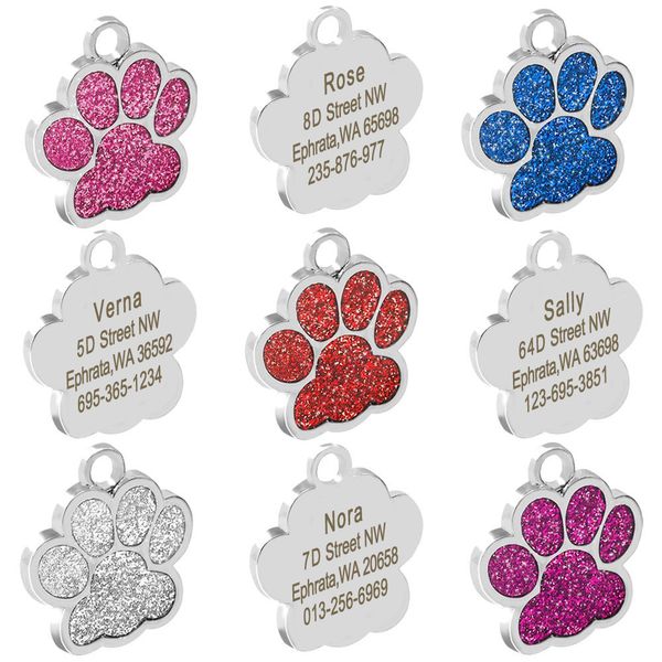 

Personalized Dog Tags Engraved Cat Puppy Pet ID Card Name Collar Tag Pendant Pet Accessories Bone/Paw Glitter