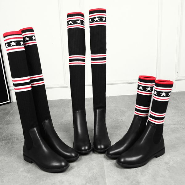 

2019 women socks boots long slim over the knee high boots autumn winter elastic booties shoes, Black