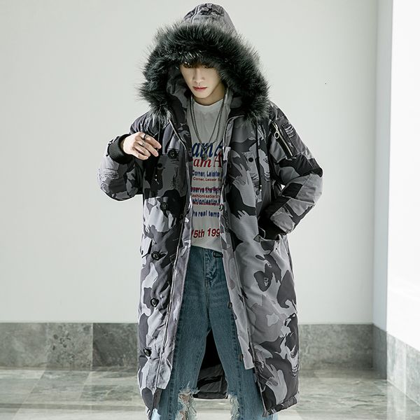 

autumn 2019 and winter new korean version of the couple loaded men's trend camouflage thick hooded long casual cotton jacket, Black