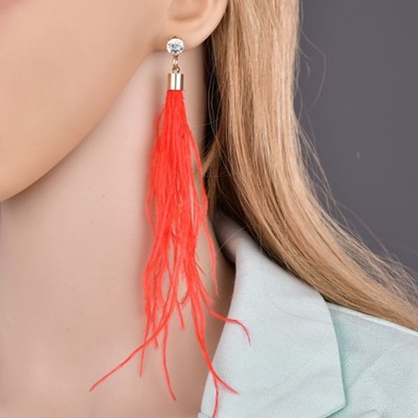 

feather earring simplicity women long ostrich feathers fur 4colors dangle earrings jewelry vintage fashion jewelry e2790, Silver