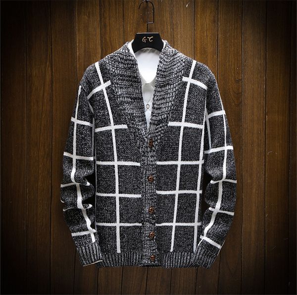 

cardigan slim mens sweaters knitted long sleeve plaid printed ladies outerwears casual light color mens sweaters, White;black