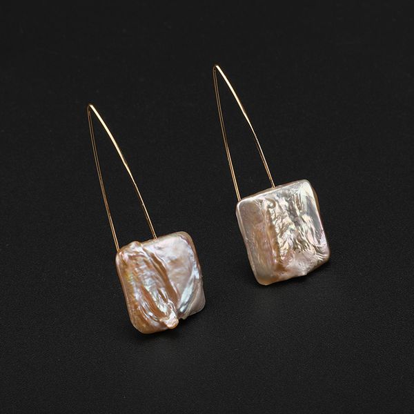 

shuangsheng new arrival freshwater baroque pearl earrings pink square pearl long drop earrings wedding women's gift e144, Silver
