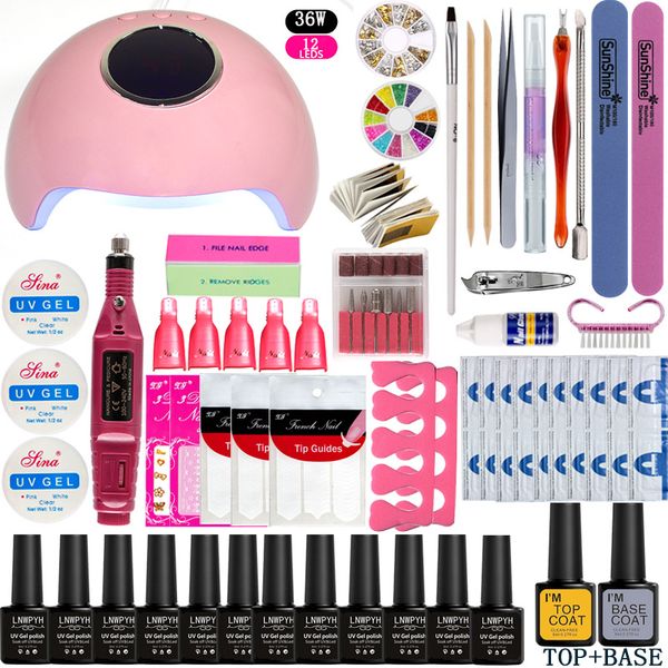 

12 /8/3 colors gel polish nail extension uv gel nail kits electric manicure handlenail lamp 36w art tool manicure set