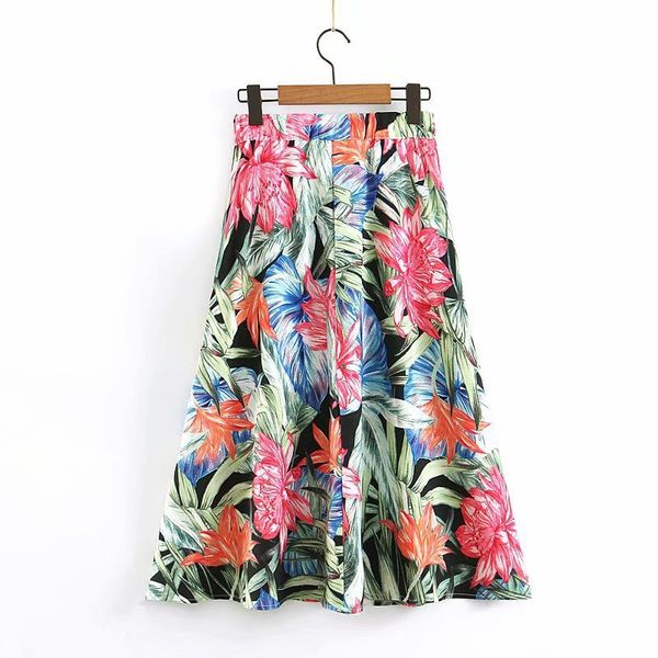 

popular new xl45-2135 european and american fashion wind printed high-waist half-length skirt, Black