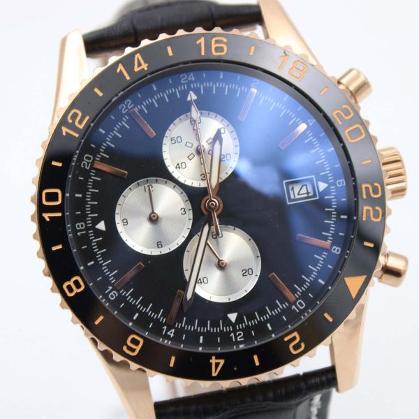 

high-end outdoor chronograph quartz br 1884 man watch rotatable ceramic bezel wristwatches mens watches 46mm black dial gold case, Slivery;brown