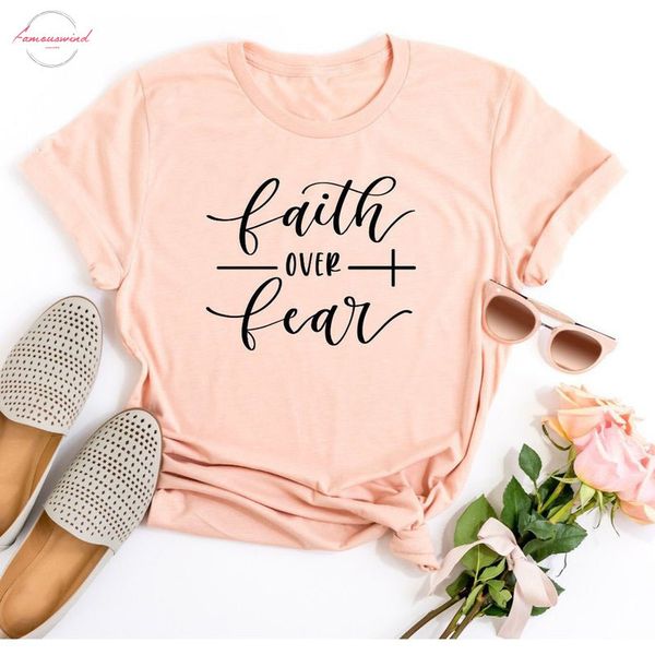 

faith over fear christian t shirt religion clothing for women faith shirt graphic fearless slogan vintage grunge girl tees, White
