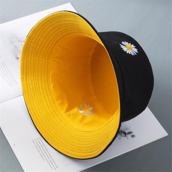 

2020 popular daisies double-sided fisherman cap women girls foldable outdoor sunscreen double-sided cotton bucket hat, Blue;gray