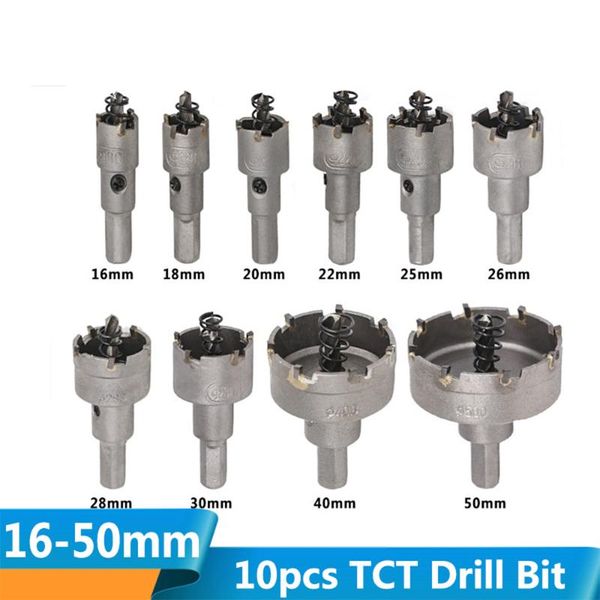 

10pcs 16-50mm hole saw drill bit set carbide tipped hole saw cutter for drilling wood/metal tct drill bit core