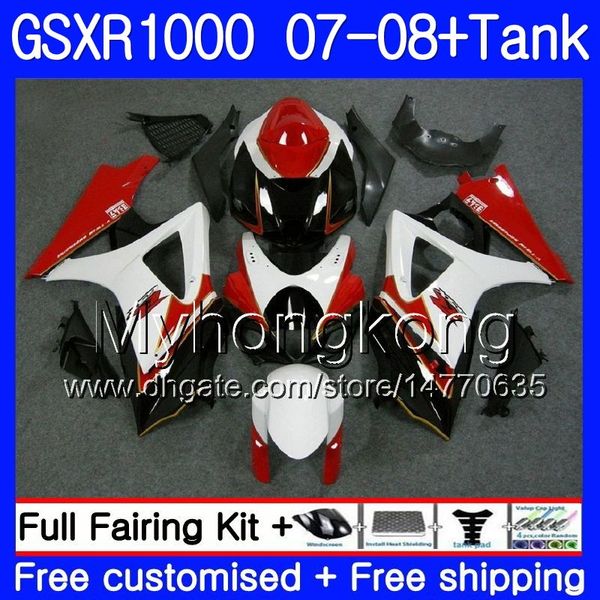 Kit+Tank für Suzuki GSX R1000 GSXR-1000 GSXR 1000 2007 2008 301HM.35 GSX-R1000 rot weiß Lager 07 08 Körper K7 GSXR1000 07 08 Verkleidung 7Geschenke