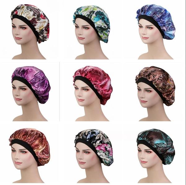 

luxury muslim wide band satin bonnet cap comfortable night sleep hat hair loss cap for women factory sale, Blue;gray