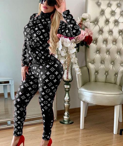 

s-xxl blue black red print tracksuits women two piece set new jacket and pants suit jogger set casual sports suit, Gray