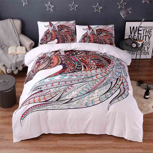 3d Animal White Bedding Sets Horse Print Luxury Bed Cover Duvet