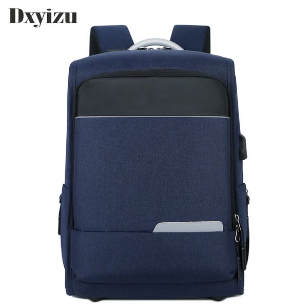 

casual solid color material oxford man's backpack usb charging multi-functional large-capacity student schoolbag simple bag