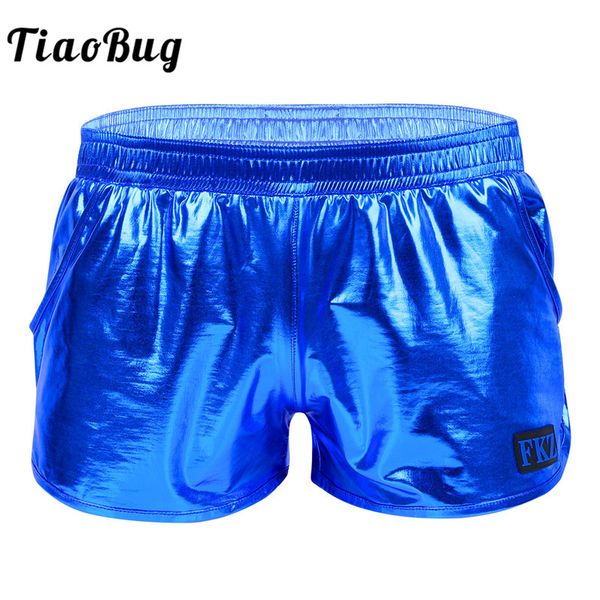 

tiaobug shiny metallic solid color low rise elastic waistband men swim boxer shorts club rave dance costume bathing suit trunks