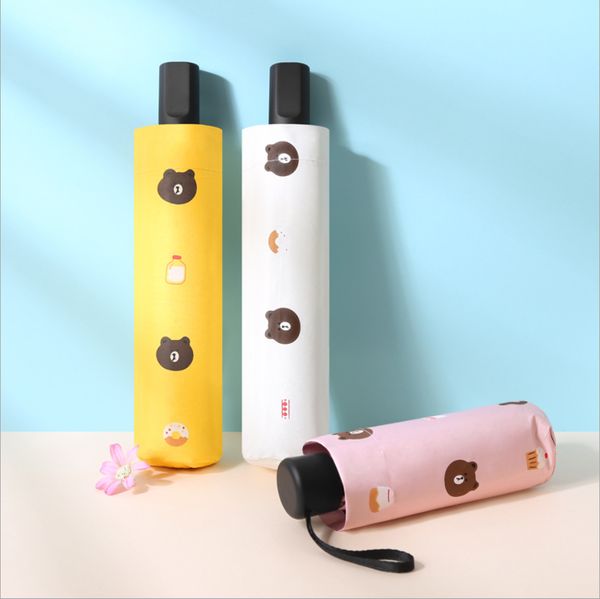

creative brown bear anime sunny umbrella three folding sunscreen folding bear umbrella