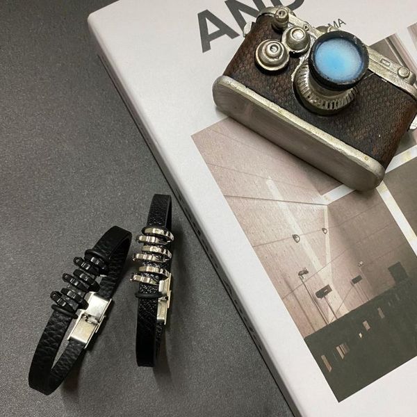 

junwei bracelet pu leather fashion cool simple hand line adjustable hip hop fashion hand jewelry, Black