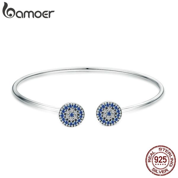 

bamoer 2018 new 100% 925 sterling silver lucky blue eyes blue cz women open cuff bangle & bracelet luxury silver jewelry scb058, Black