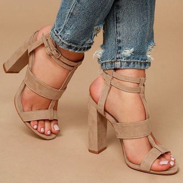

plus size women sandals fashion women shoes pumps block heels comfort ladies shoes ankle buckle square heel sandals female, Black