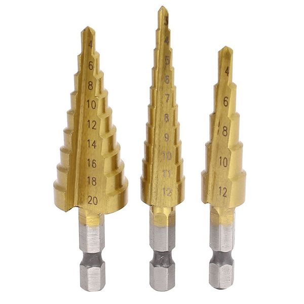

new 1/4-inch hex shank 3-12 4-20 4-12mm titanium coated step drill bit set