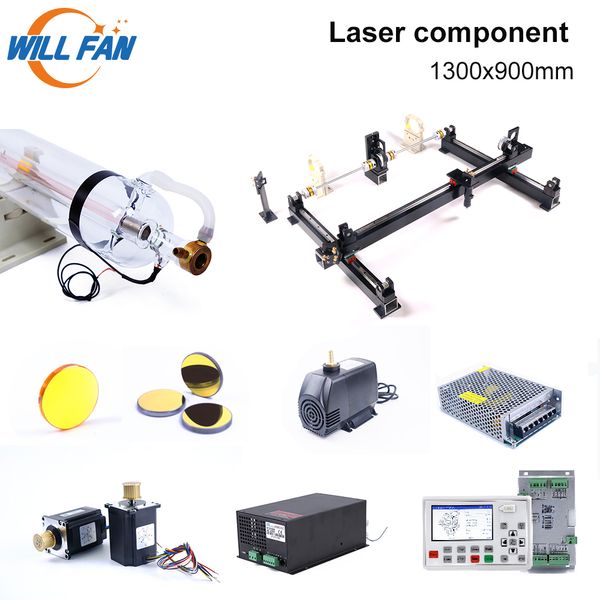 Vai fã 1300x900mm 80w 100w inteiro Kit mecânico AWC708S Controller Motor Driving DIY Montar Máquina de Gravura de Cutter Laser Co2