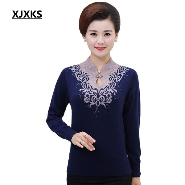 

xjxks 2017 women new spring and autumn long-sleeved sweater warm mandarin collar cashmere sweater casual pullovers 5563, White;black