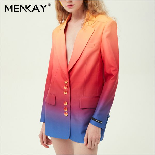 

menkay] gradient women's blazer notched collar long sleeve single breasted korean streetwear coat female 2019 autumn fashion, White;black