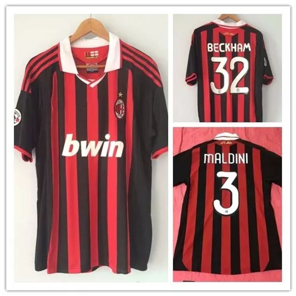 

ac milan beckham мальдини 2009 2010 главная пользовательские ретро футбол джерси ronaldinho футбол рубашка, Black;yellow