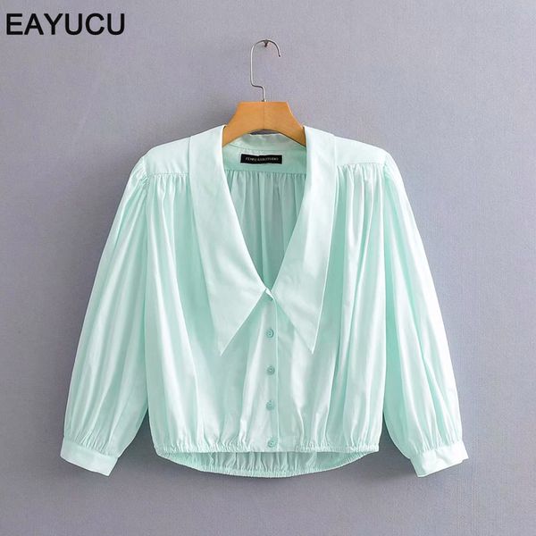 

eayucu solid v neck women and blouses elegant long sleeve buttons workwear ladies shirt et017, White