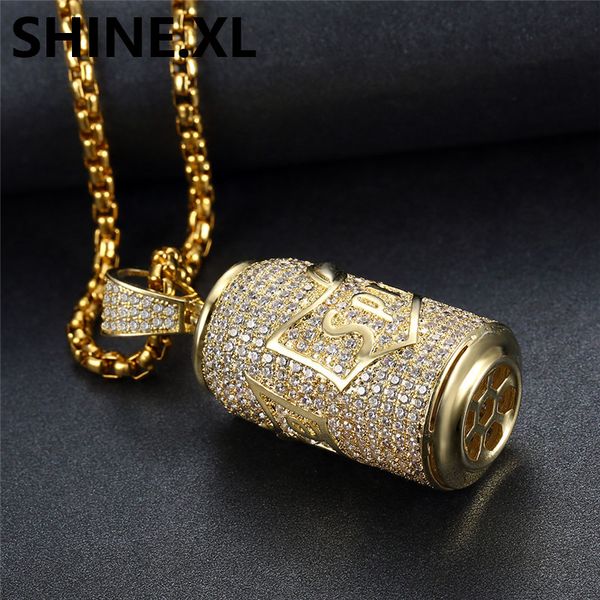 

18k gold plated soda can pendant necklace iced out cubic zircon mens hip hop jewelry gift, Silver