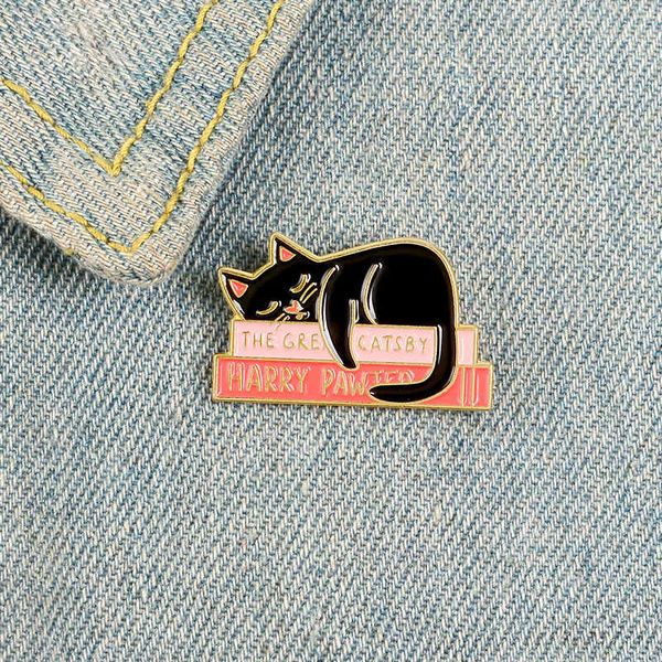 

pink animal cute enamel pins badges sleep black cats brooches the world richest cat lapel pin clothes bag jewelry gifts for friend, Gray
