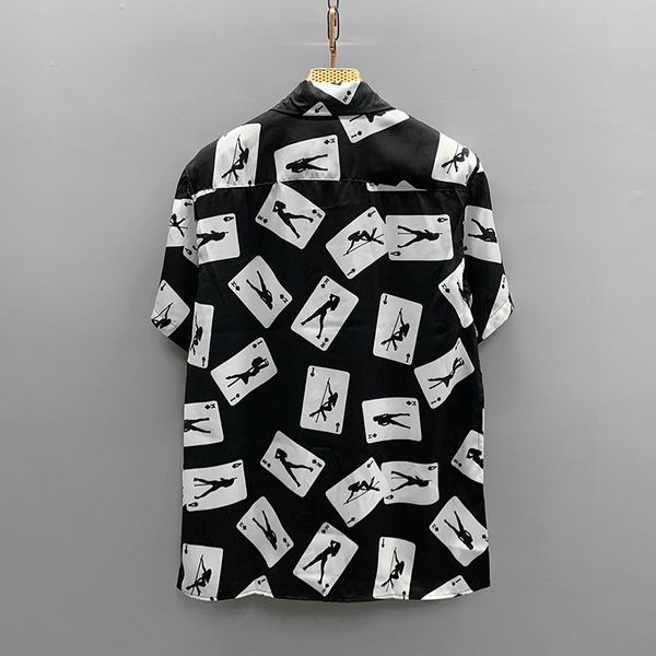 

20ss men's desinger 100% silk short-sleeve shirt short sleeve summer casual man shirts poker printed pure fabric fashion street clothin, White;black