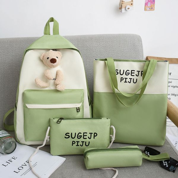 

canvas schoolbag schoolgirl four-piece ins wind junior high school campus cute college student large-capacity backpack