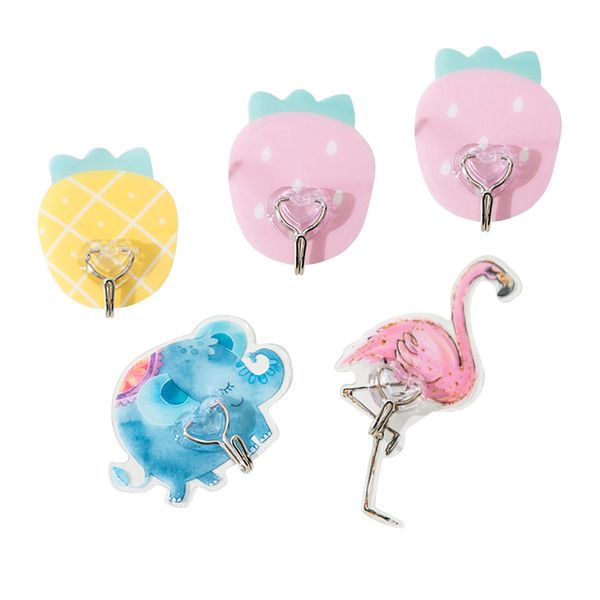 

5pcs wall mount hooks nail cartoon patterns traceless bathroom accessory towel hooks hat hangers for living room