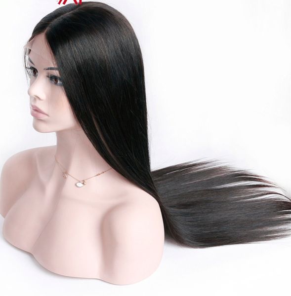 

No tangle raw gluele unproce ed virgin remy human hair natural color ilky traight full front lace ilk wig for girl