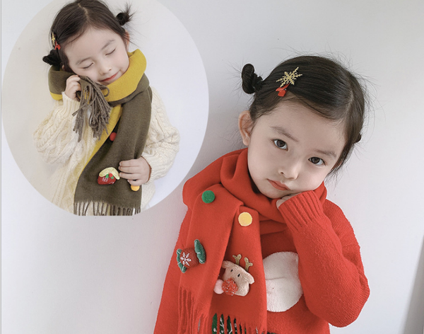 

2019 new children's christmas scarf autumn and winter models tassel double cashmere baby scarf warm neutral long 154cm, Blue;gray